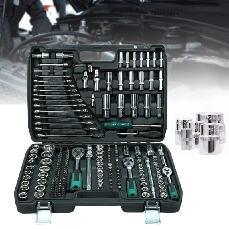 151/216pcs Jogo de chaves de soquete catraca e estojo de armazenamento para reparos automotivos e domésticos