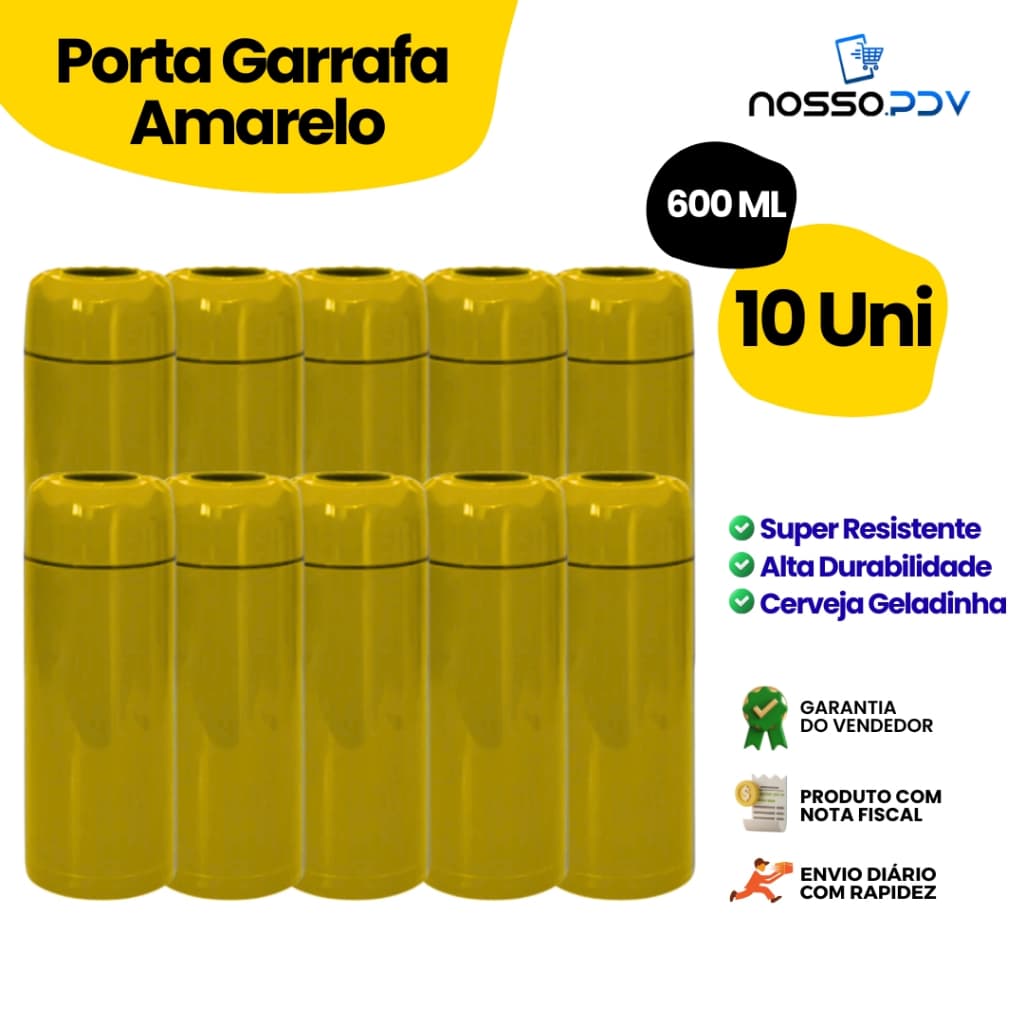 Kit 10 Porta Garrafa Térmico Para Cerveja Garrafa 600ml Cor Amarelo Parede Dupla Alta Qualidade Envio Rápido
