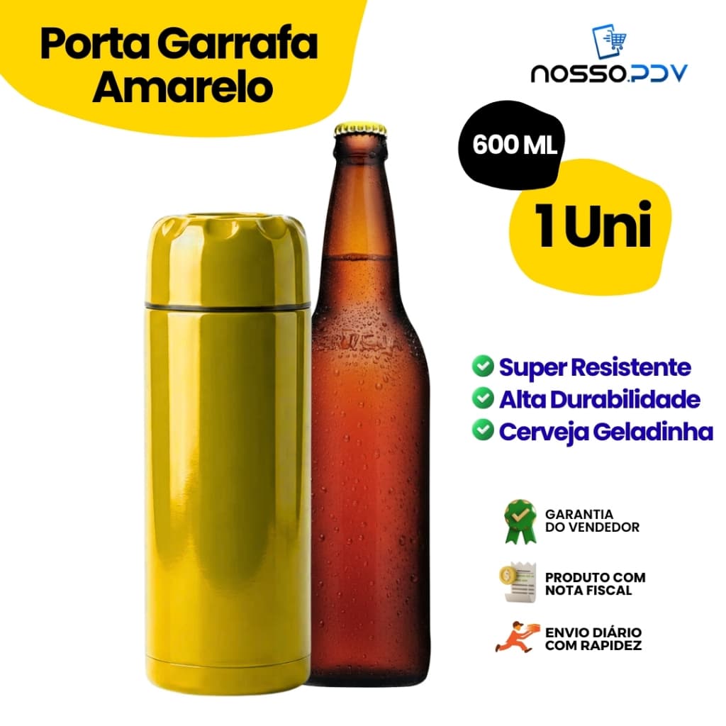 Porta Garrafa Térmico Para Cerveja Garrafa 600ml Cor Amarelo Parede Dupla Alta Qualidade Envio Rápido