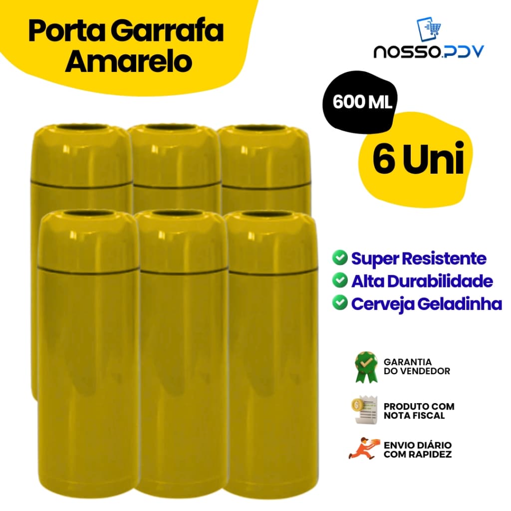 Kit 6 Porta Garrafa Térmico Para Cerveja Garrafa 600ml Cor Amarelo Parede Dupla Alta Qualidade Envio Rápido