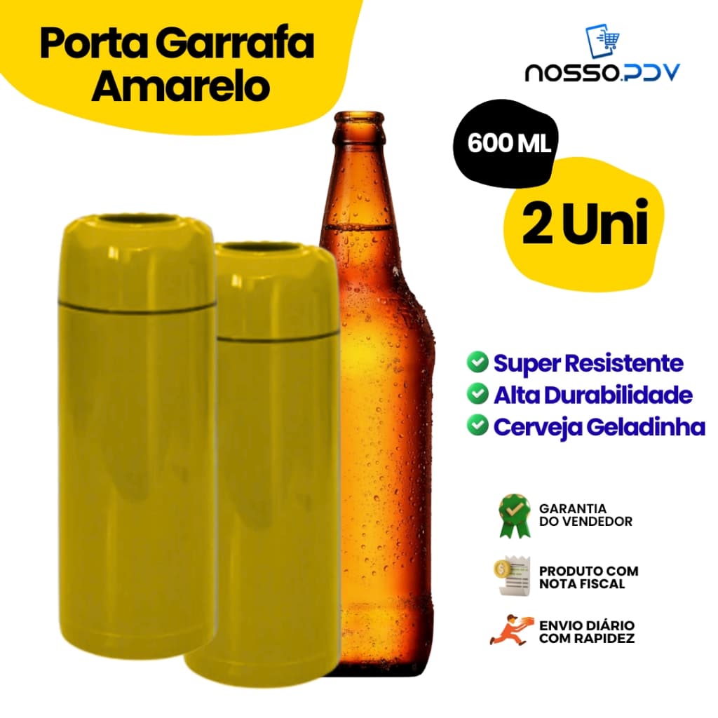 Kit 2 Porta Garrafa Térmico Para Cerveja Garrafa 600ml Cor Amarelo Parede Dupla Alta Qualidade Envio Rápido