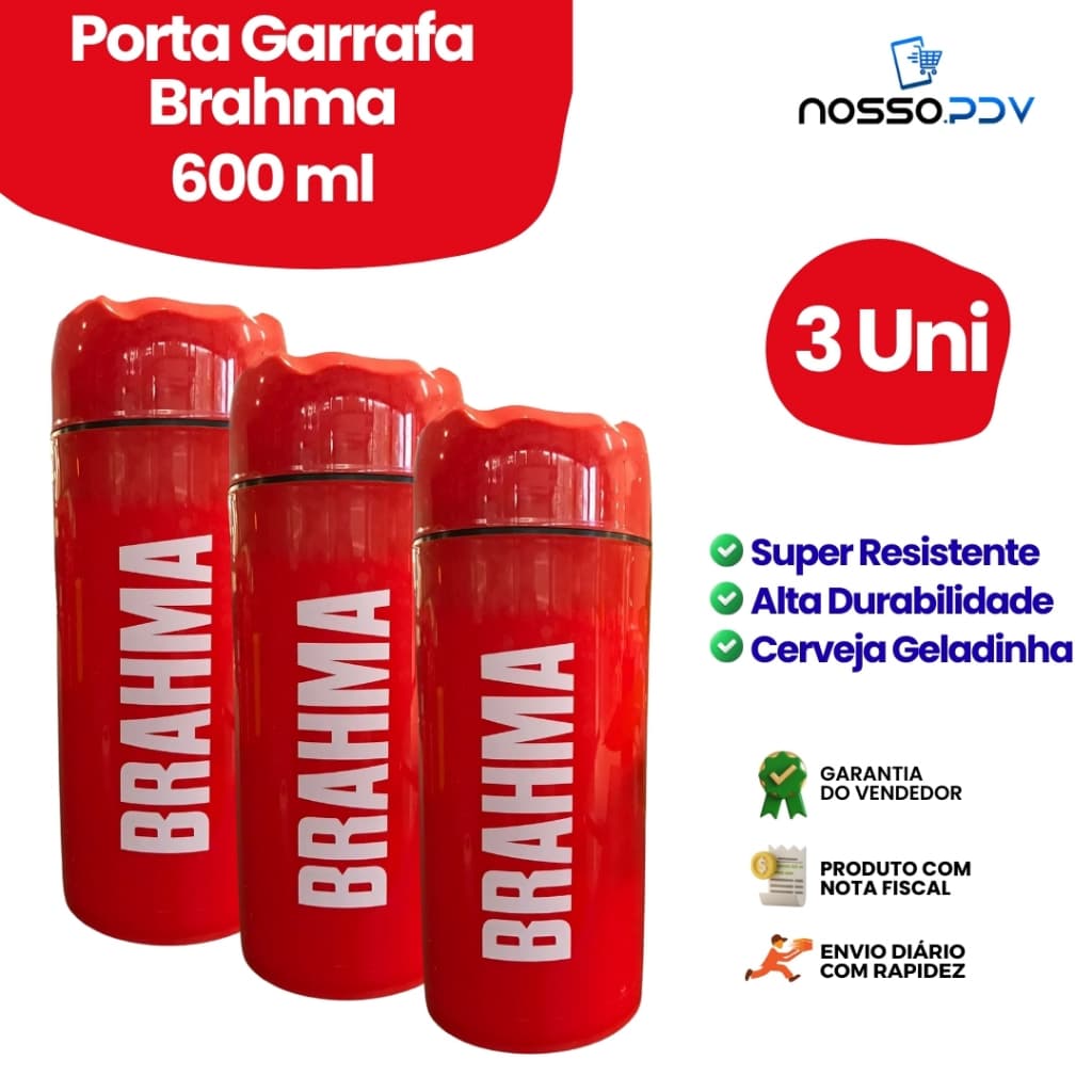 Kit 3 Porta Garrafa Térmico Para Cerveja Garrafa 600 ML Brahma Cor Vermelho Parede Dupla Alta Qualidade Envio Rápido