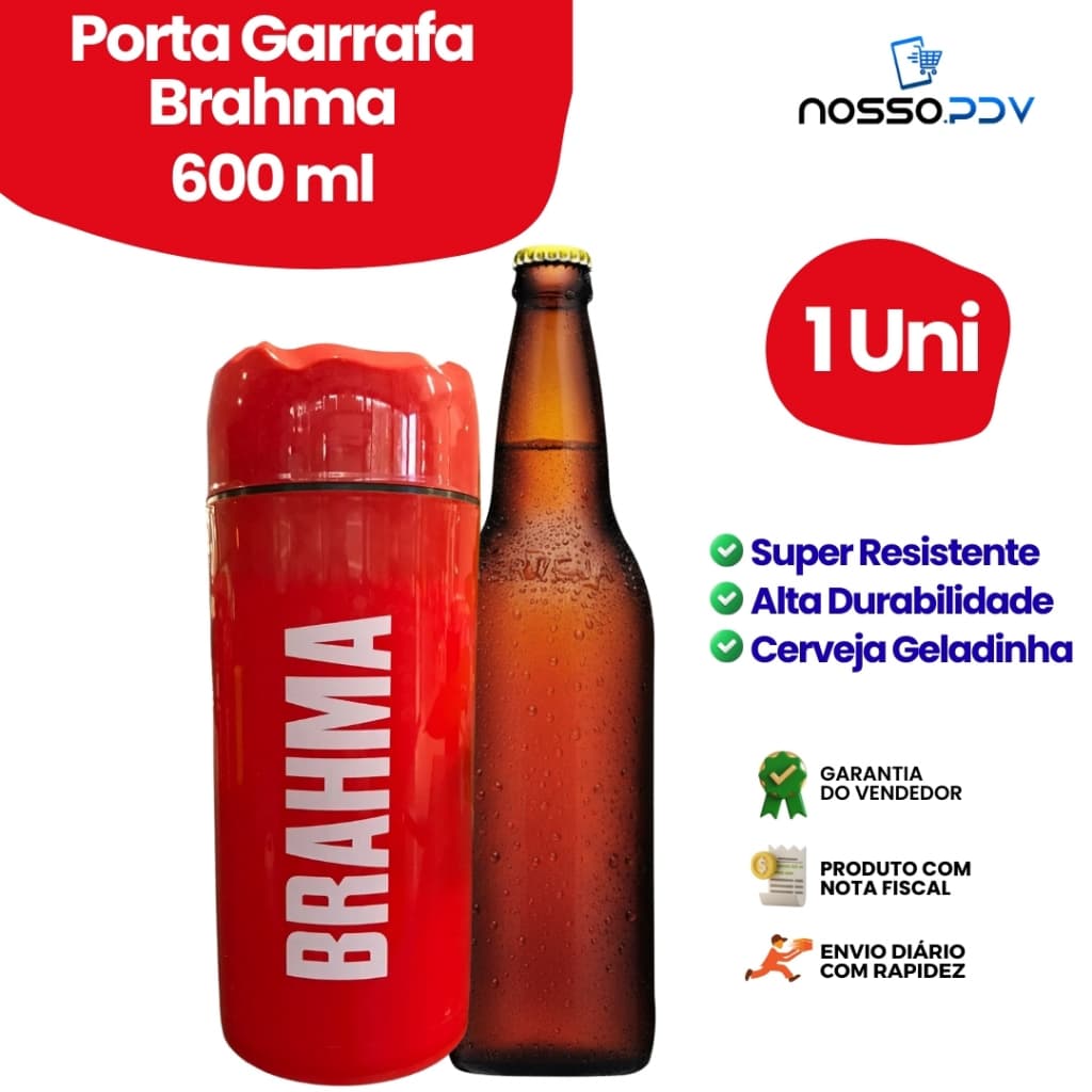 Porta Garrafa Térmico Para Cerveja Garrafa 600 ML Brahma Cor Vermelho Parede Dupla Alta Qualidade Envio Rápido