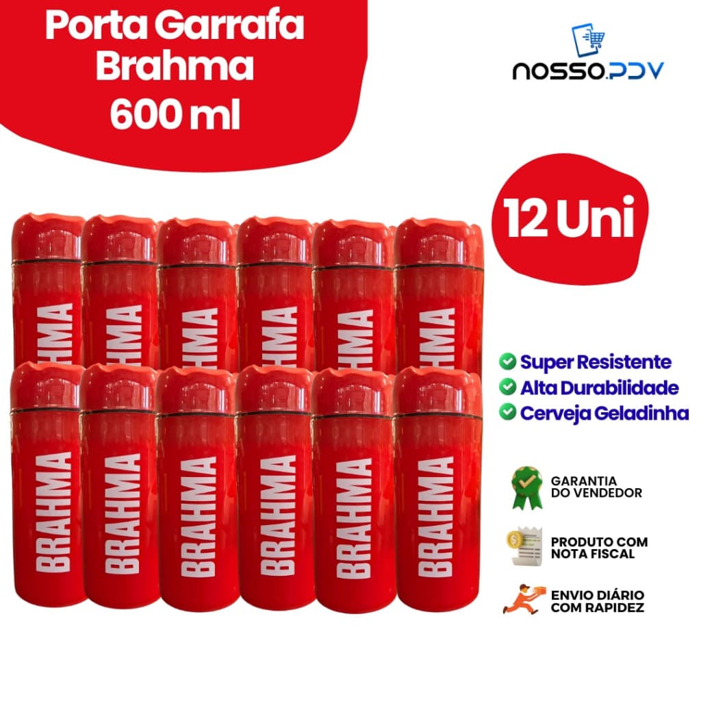 Kit 12 Porta Garrafa Térmico Para Cerveja Garrafa 600 ML Brahma Cor Vermelho Parede Dupla Alta Qualidade Envio Rápido