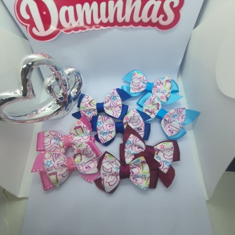 Parzinho de Laço Escolar. Coleção Volta às aulas. Laço pequeno para bebês e meninas. Envio imediato.