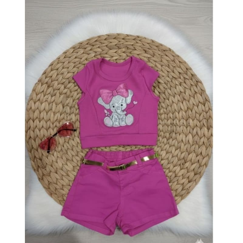 Conjuntinho Short+Cropped, tamanho 09 meses a 01 ano, Conjunto 2 peças já vem com o cinto.