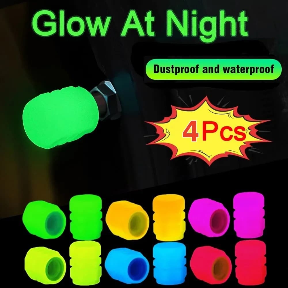 4/8/12 peças Tampa de Válvula Brilha Bico de Pneus, Capa Protetora para Moto, Bicicleta e Carro Decoração Fluorescente