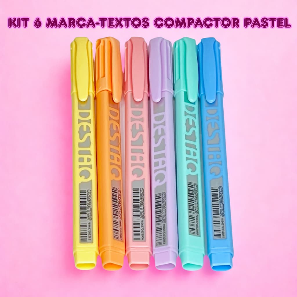 Kit 6 Marca-Textos Compactor Destaq Pastel