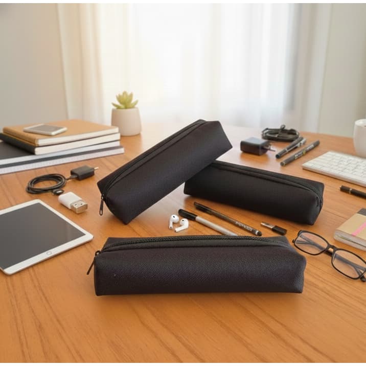 Kit com 3 Estojos escolar simples, confeccionado em Nylon 600 impermeável, com um compartimento (1 zíper).