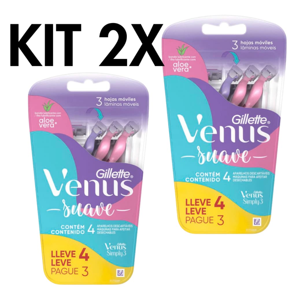 Kit 2 Pacotes Aparelho Depilar Gillette Venus Suave Leve 4 Pague 3