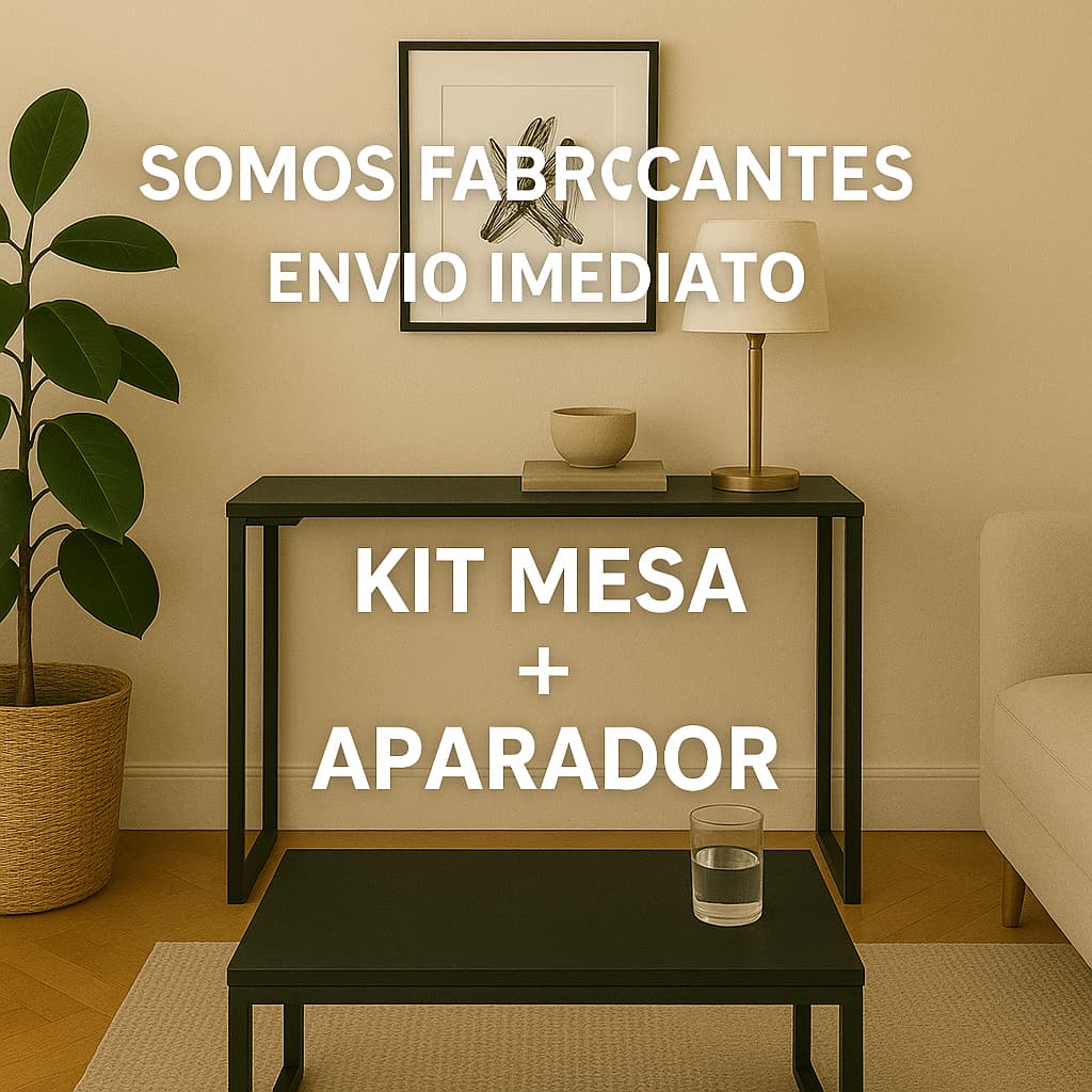 Kit Mesa de Centro Industrial  + Aparador  Mesa Buffet Industrial Pés Metalicos e Tampo em MDF