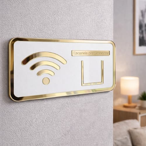 Placa Decorativa: QR CODE WIFI ou PIX em Acrílico Espelhado/MDF branco - Escritório/Salão/Spazios