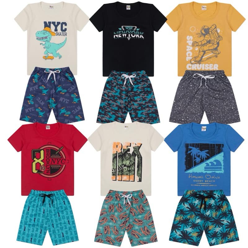 Kit 8 Peças Conjunto Infantil Menino –kit 4 Camisetas e 4 Bermudas Verão Roupa Infantil Masculina Bebê