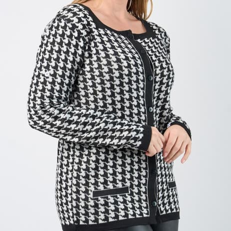 Cardigan Feminino Xadrez Tricot Casaco Curto Estampado Elegante Inverno Frio Mariá Mariotti - 20150