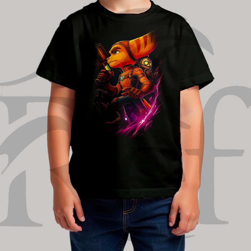 Camiseta Camisa Infantil Masculina Streetwear Halftone Games Ratchet Clank 093 Malha Algodão