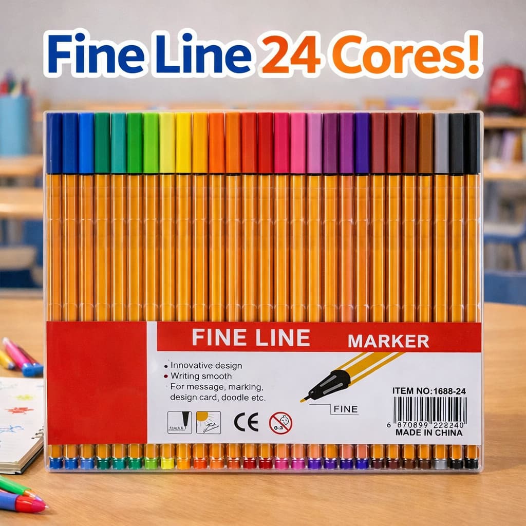 24 Canetas Fine Line Ponta Fina 0.4 Hidrográfica Bolígrafo Para Lettering e Pontilismo Escolar