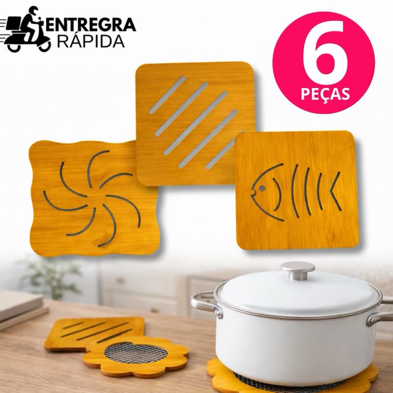 Jogo De 6 Descanso De Panela MDF 16,5cm Proteção Para Mesa Apoio Para Panela Quente DESENHADO - Escolha O Modelo
