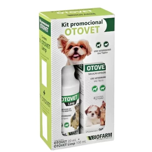 Otovet Kit Tratamento Completo para Otite de Cães e Gatos-Tratamento e Limpeza de Ouvido Pet-Biofarm