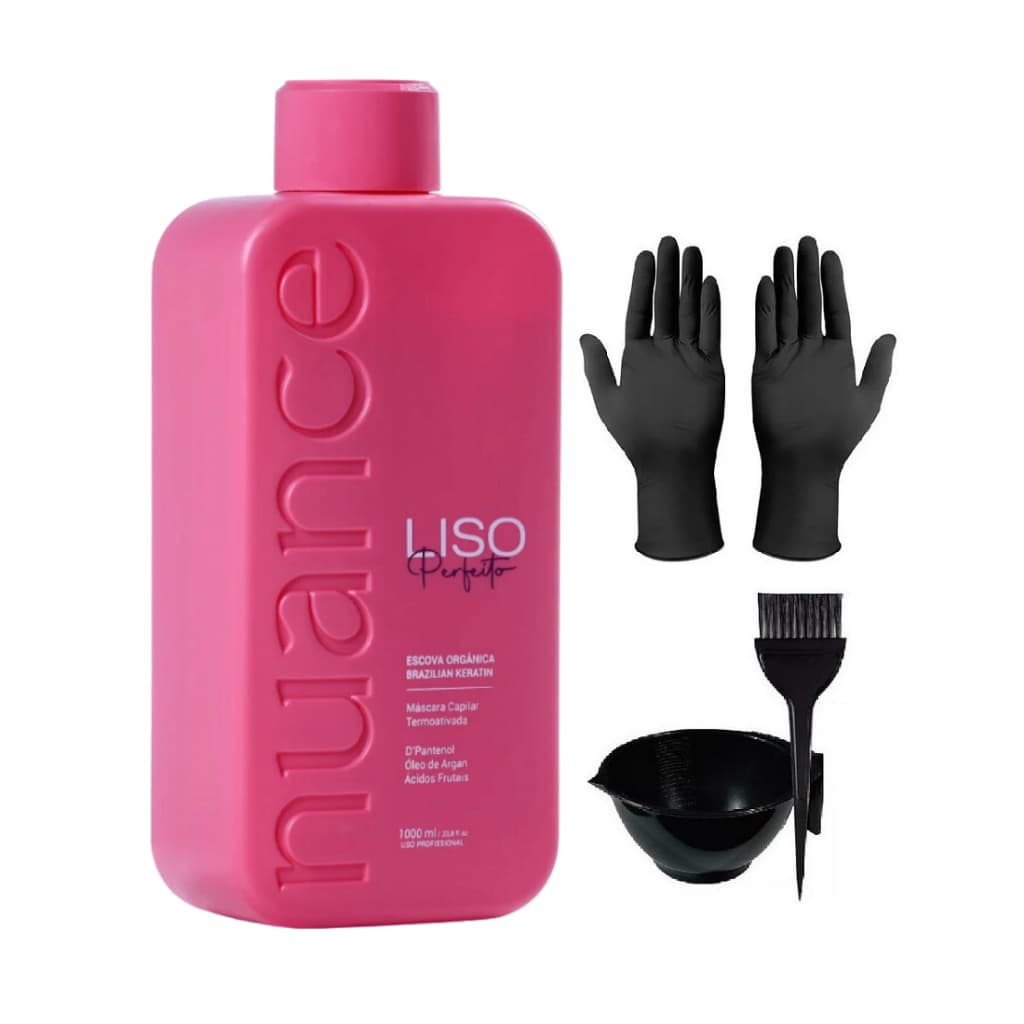 NUANCE Escova Progressiva Liso Perfeito 1L + Luva e Kit Aplicação.NF