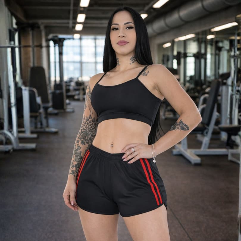 Short Feminino Fitness Dry Fit Com Listra Lateral Cós Elástico Confortável