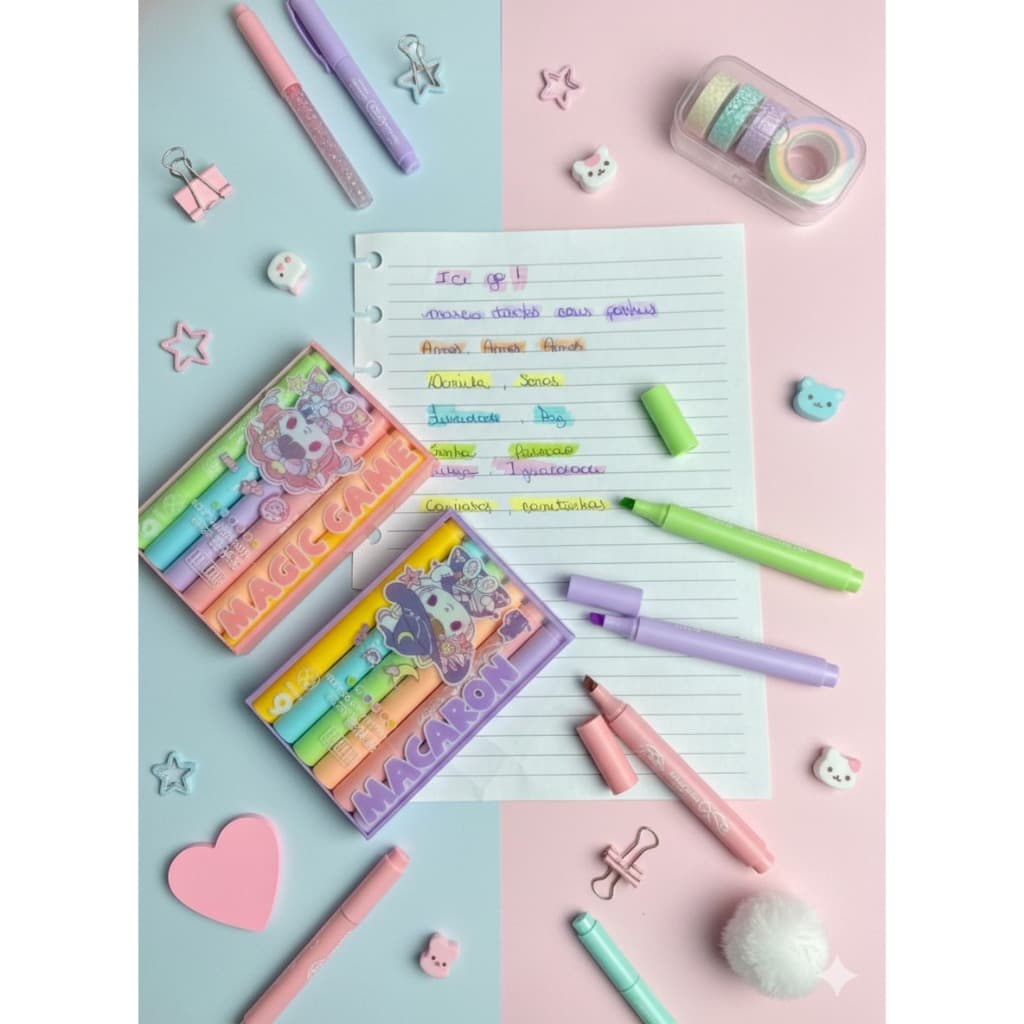 Kit 6 Mini Marca Texto Fofo Cores Pasteis Escolar Faculdade