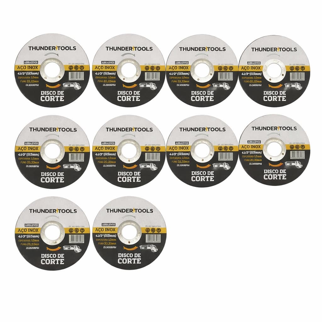 Kit 10 discos de aço inox, 4.1/2(115mm) espessura 1,0mm, furo 22,23mm Disco de corte
