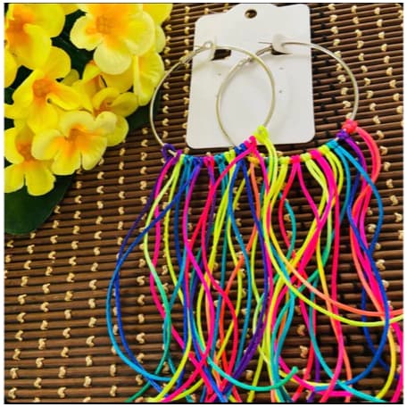 Kit 2 Pares De Brincos Argola E Fitas Neon Carnaval Festas
