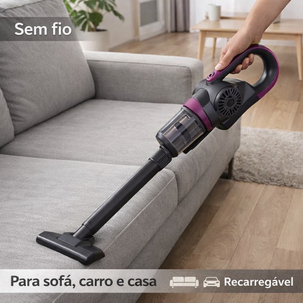 Aspirador portátil sem fio recarregável com acessórios – limpeza para carro, sofá e casa