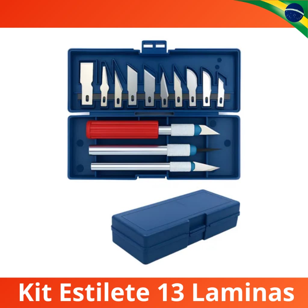Kit Estilete Bisturi Precisão 13 Peças com Estojo 13 Lâminas Artesanato Modelismo Patchwork
