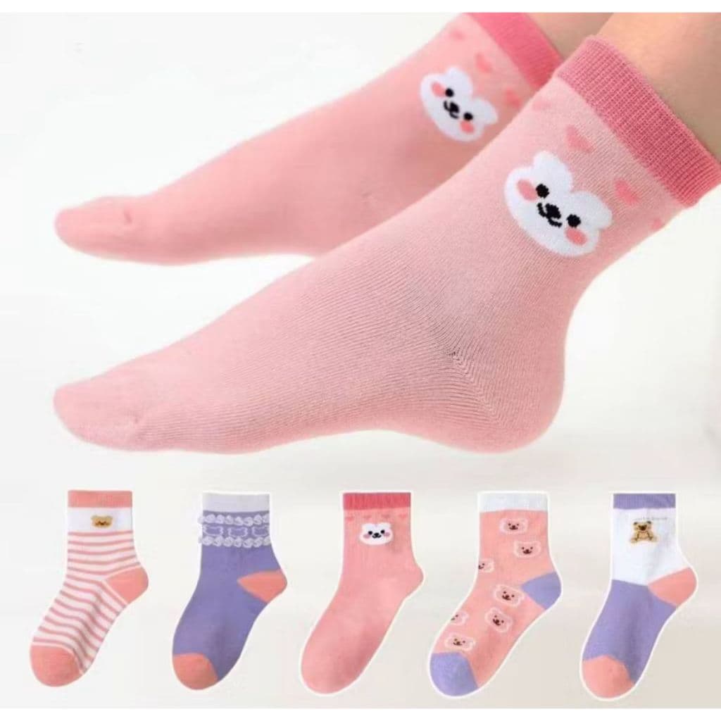 Kit a Partir de 3 Pares de Meias Infantil Com Estampa Menina Algodão