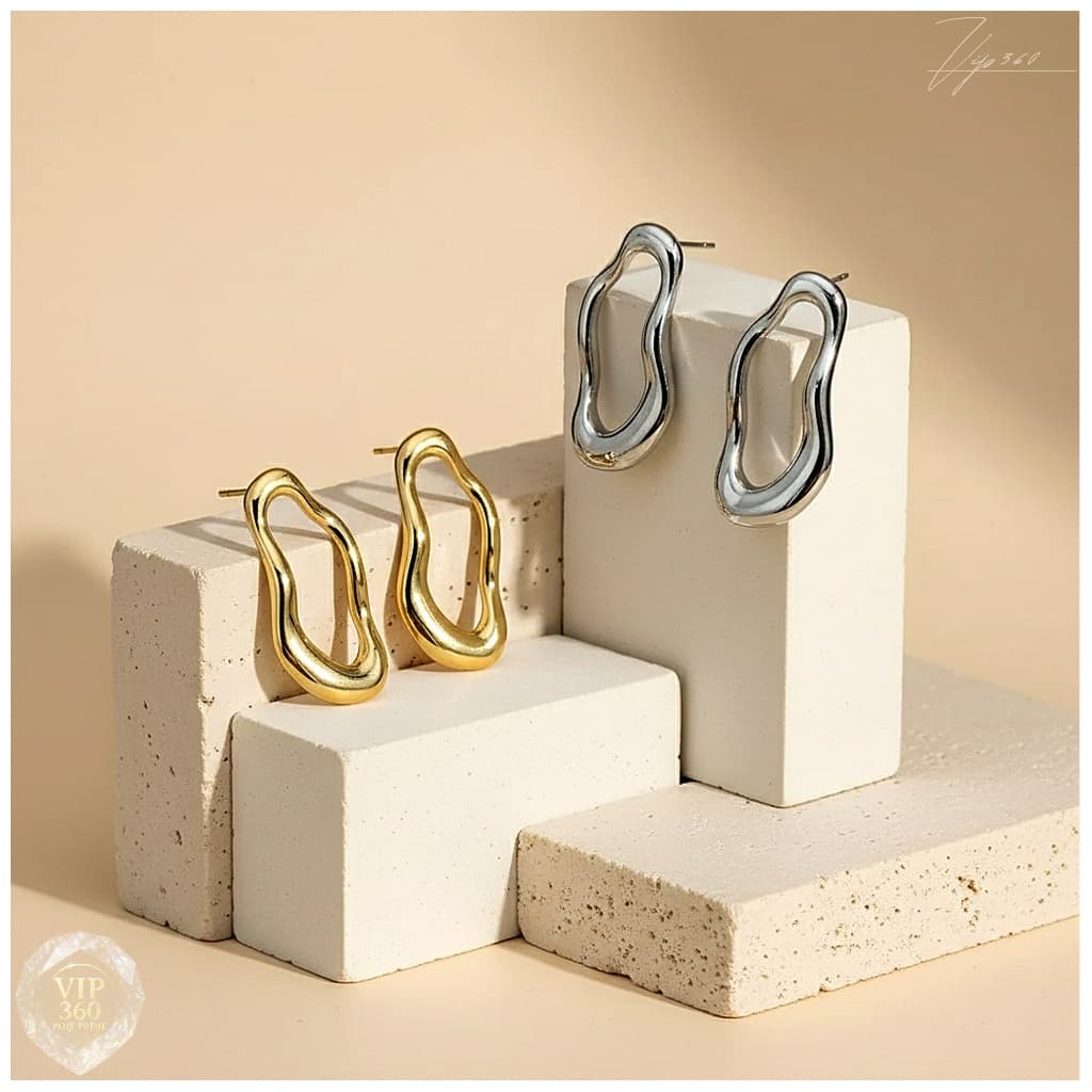 Brinco Orgânico Vazado Minimalista Folheado Ouro 18k / Níquel brilhante (prata espelhada) Tendência