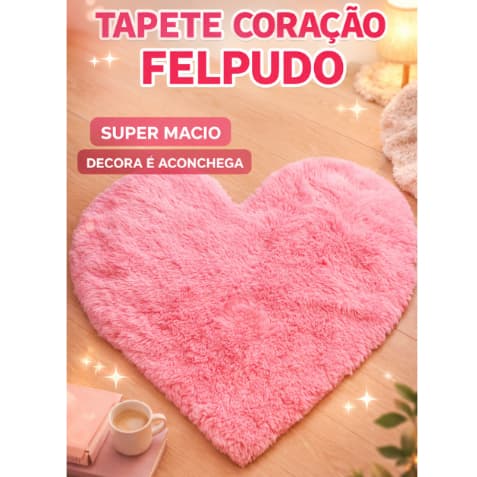 Tapete Grande Peludo Felpudo Forma Coração para decoração Casa - ROSA e VERMELHO