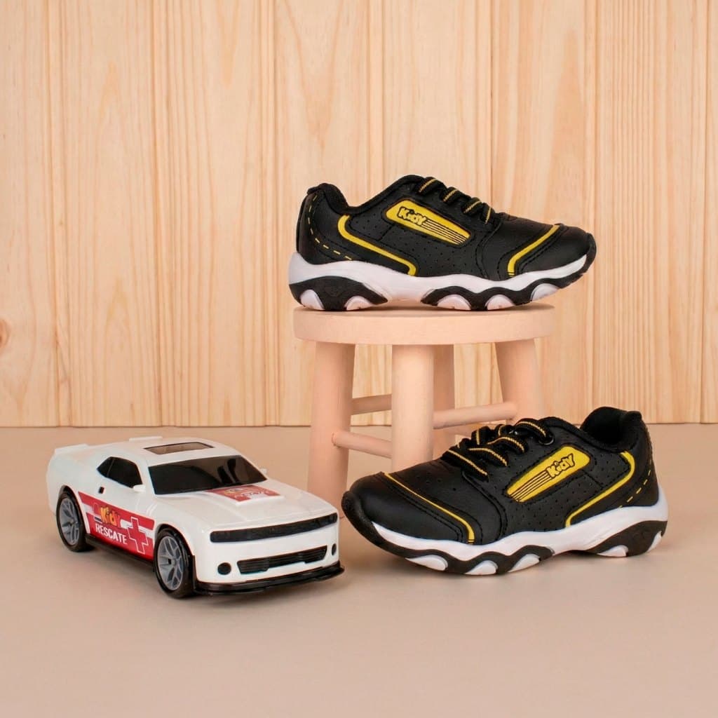 Tênis Infantil Menino Kidy Play Respitec Cadarço Confortável Carrinho Brinde Ajustável Moderno