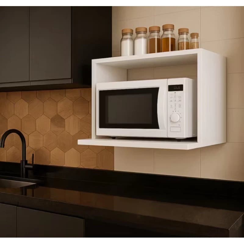 Nicho de Suporte Para Microondas, Forninho e Airfryer Maior que o Convencional  100% MDF Branco