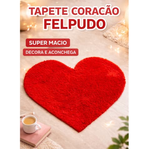 Tapete coração Grande 1m por 1m felpudo, peludo antialergico e antiderrapante - Vermelho e Rosa