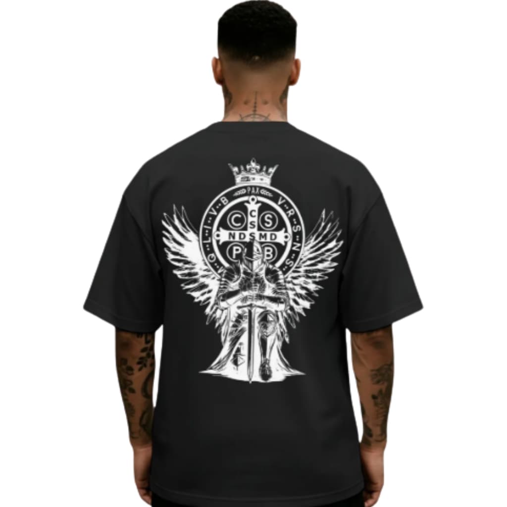 Camiseta Oversized Streetwear Religiosa Medalha De São Bento Devotos