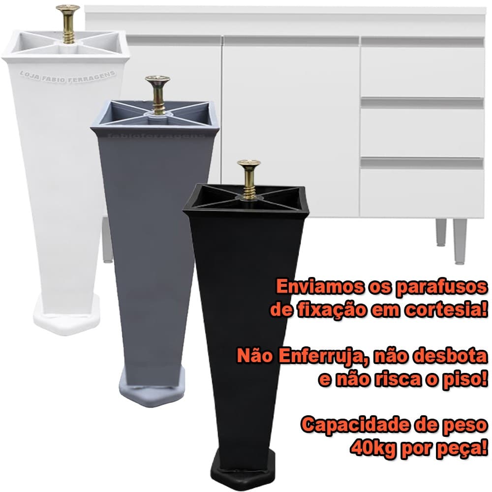 Pe 17 a 18,5cm Para Armario Gabinete Cinza Branco Preto