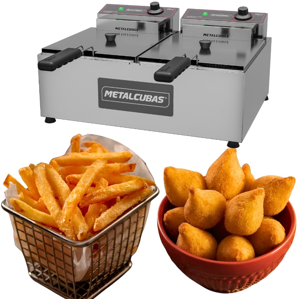 Fritador Eletrico Industrial 10l 2 Cubas 150mm 8000w Inox Inox 220v 50/60htz