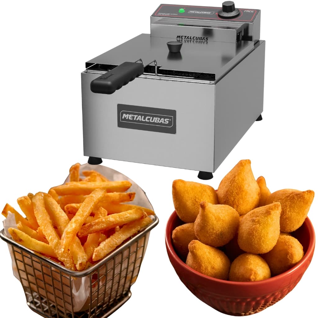 Fritador Eletrico Industrial A Oleo 5l 150mm 4000w Com Tampa Inox 220v 50/60htz