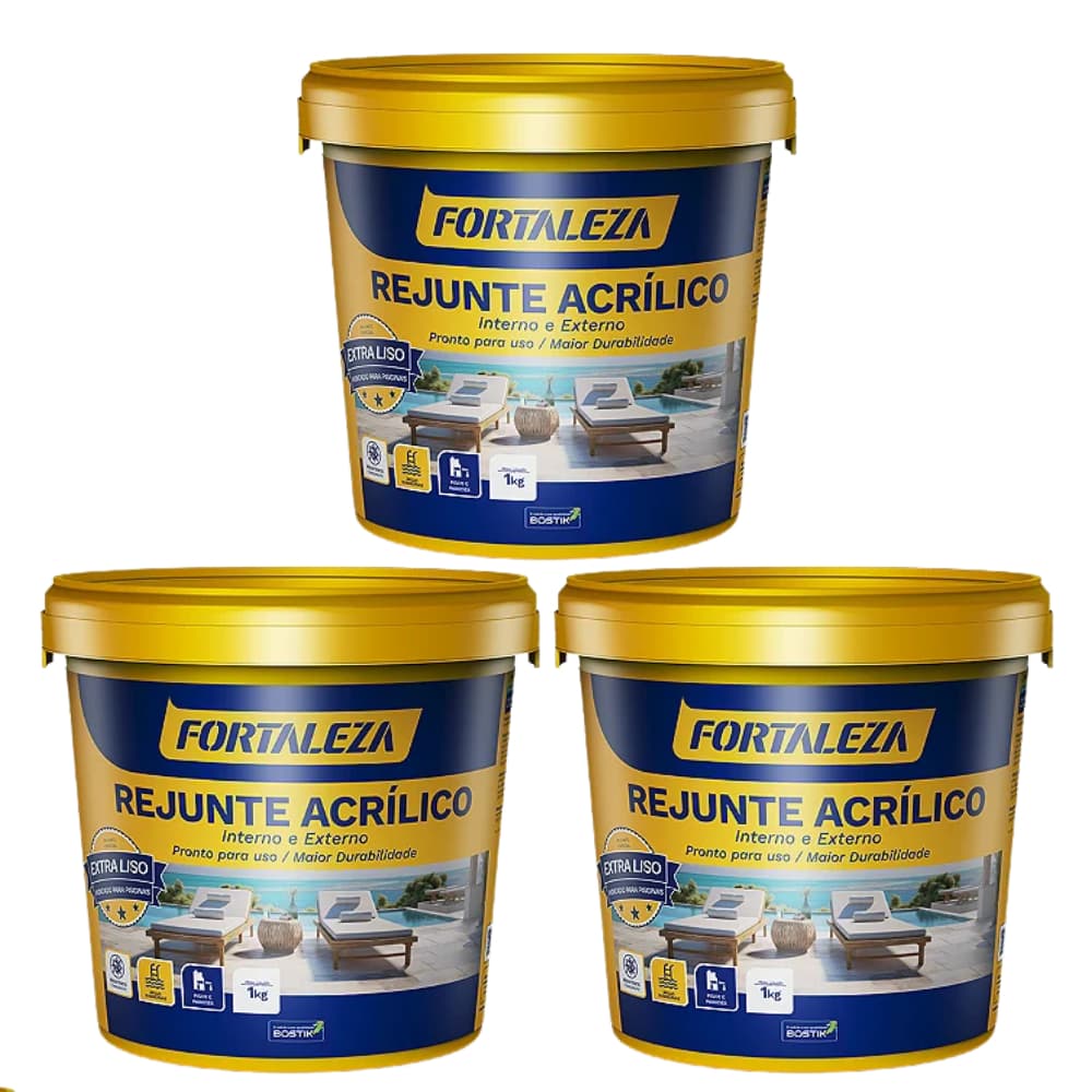 Kit 3 Rejunte Acrílico Acabamento Liso Impermeável UsinaFortaleza 1kg Varias Cores Pronto Para Uso Resistente Cerâmica