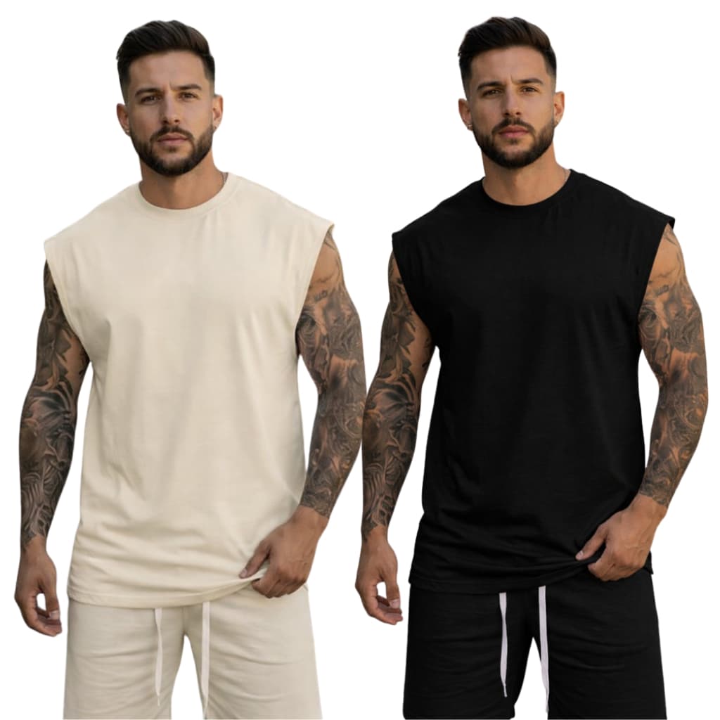 Kit 2 Camisetas Regatas 100% Algodão Camiseta Cavada Casual Treino