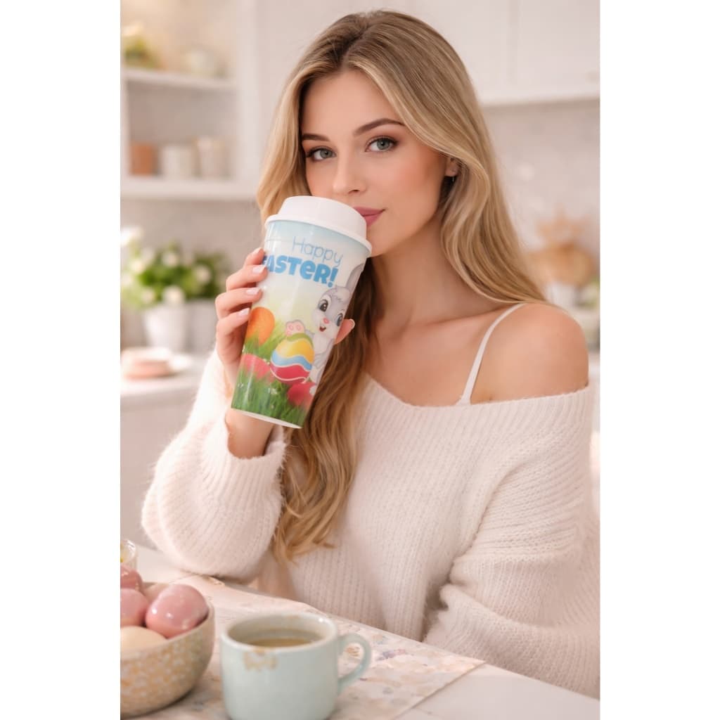 Copo De Viagem Coelho Páscoa Kit 2 Unidades Plastico 450ml