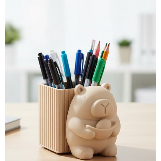 Porta-Caneta Fofo Capivara – Organizador de Mesa Criativo para Escritório ou Estudo