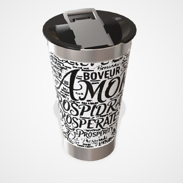 Copo Térmico Inox Frases Positivas 473Ml Com Tampa Abridor de Garrafas Preto