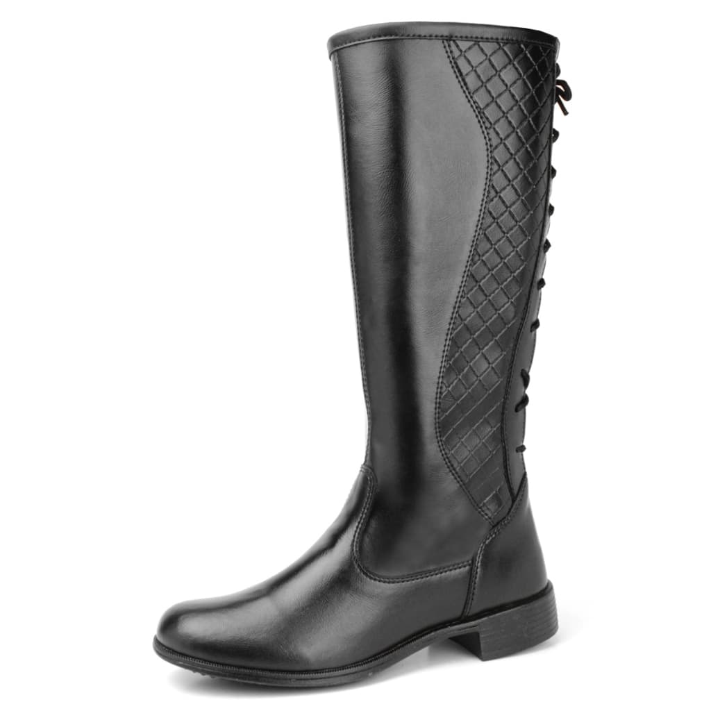 Bota Feminina Montaria Cano Alto Ajustável Com Zíper e Cadarço Confortável Sintético