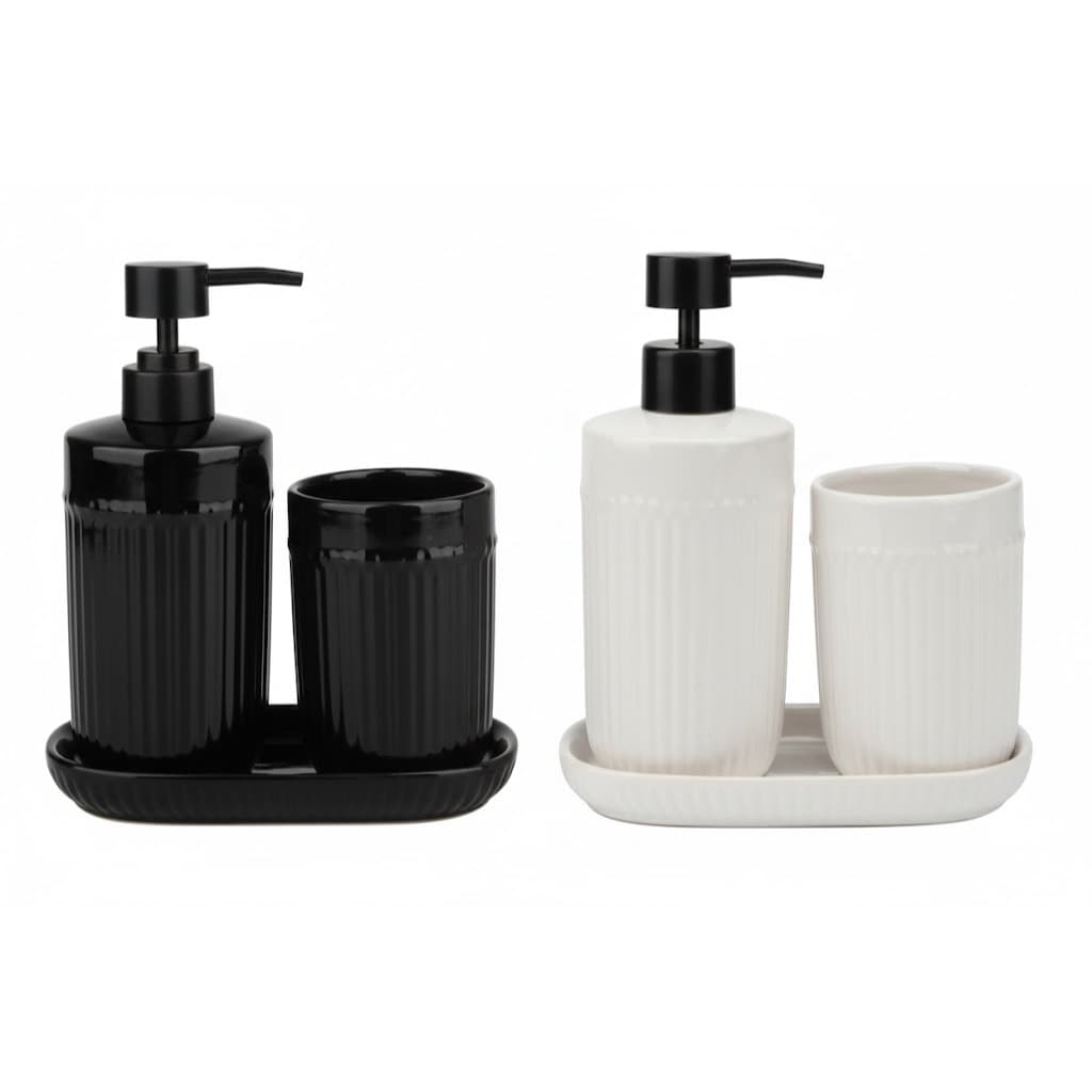 Kit Banheiro De Cerâmica Bege 3 Peças - Casambiente