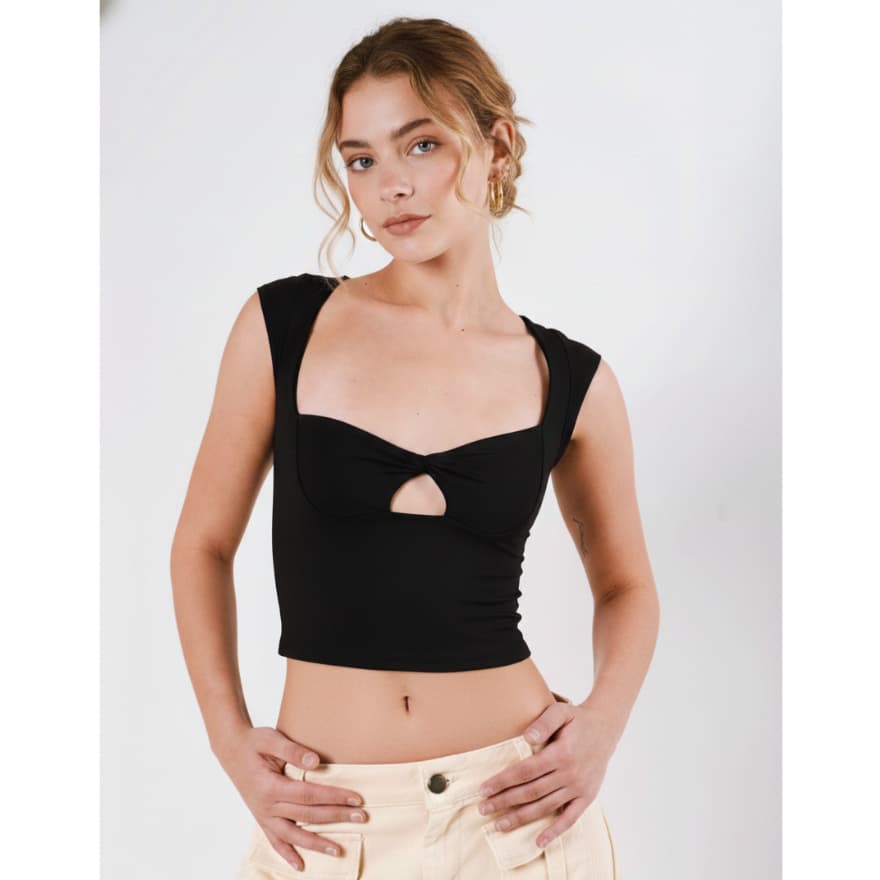Cropped Regata Feminino Nozinho Decote Quadrado Manga Curta Poliamida Dupla Recorte Pangeia Academia