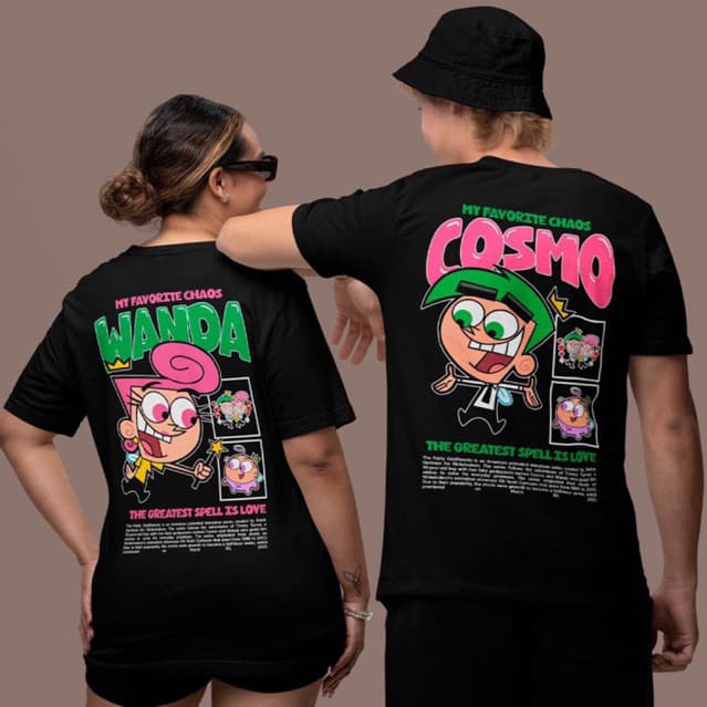 kit 2 camisetas casal padrinhos mágicos algodão verão manga curta