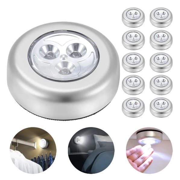 Kit 3x Mini Lanterna Lâmpada Auto Adesiva 1 Toque 3 Leds (CORES SORTIDAS!!!!)