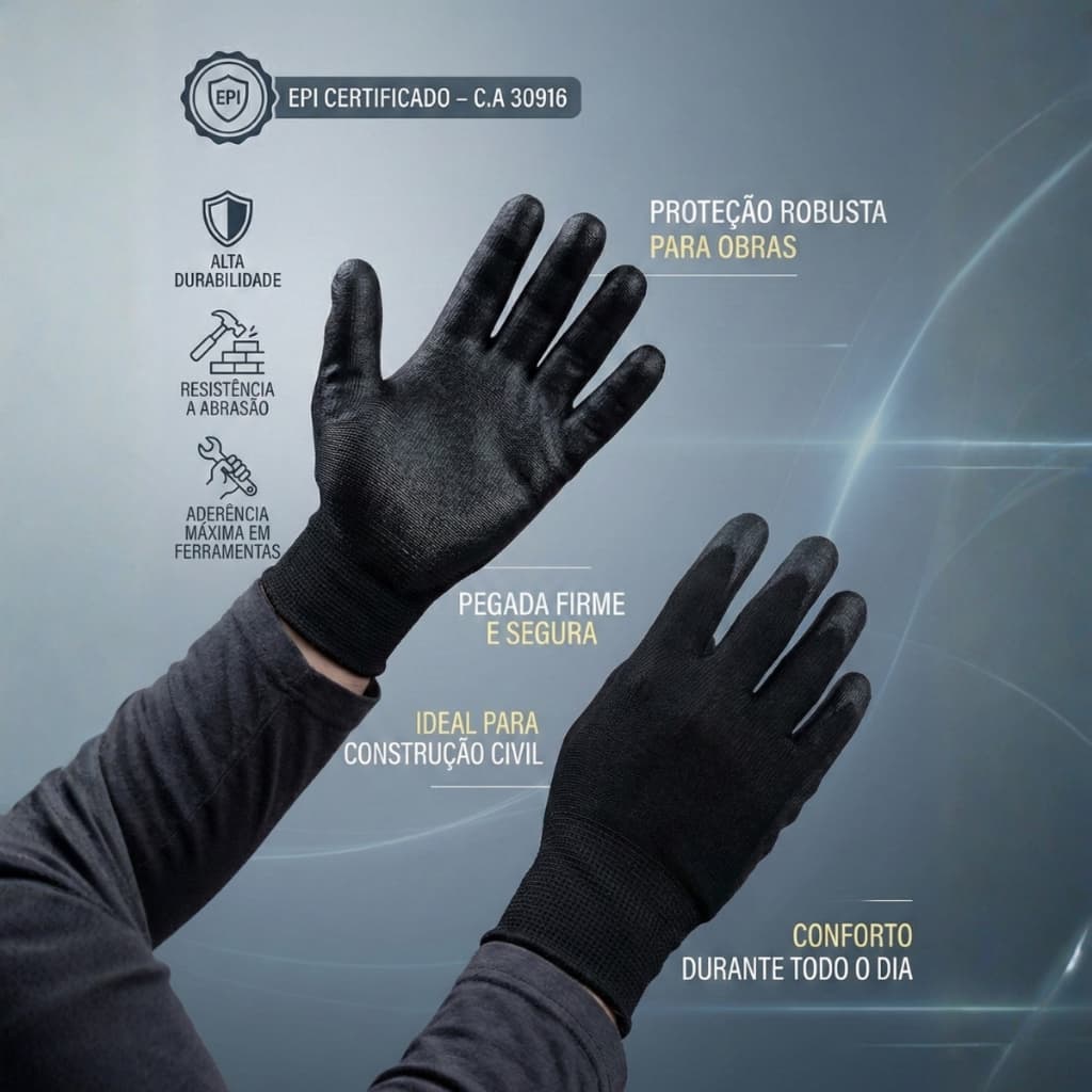 Luva Tátil PU Multitato Antiderrapante Profissional Resistente Durabilidade
